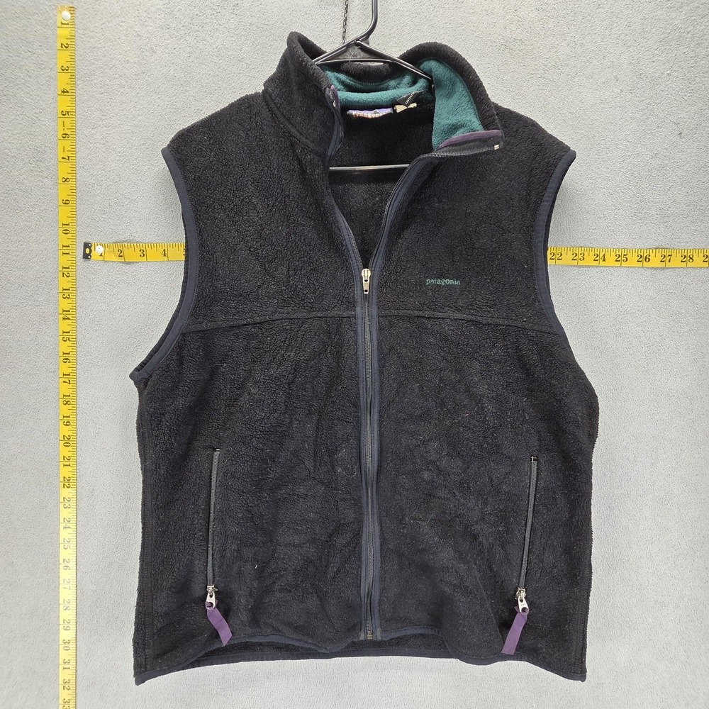 Vintage Patagonia Vest Mens Large Black Synchilla Fleece Full Zip Made USA 90s